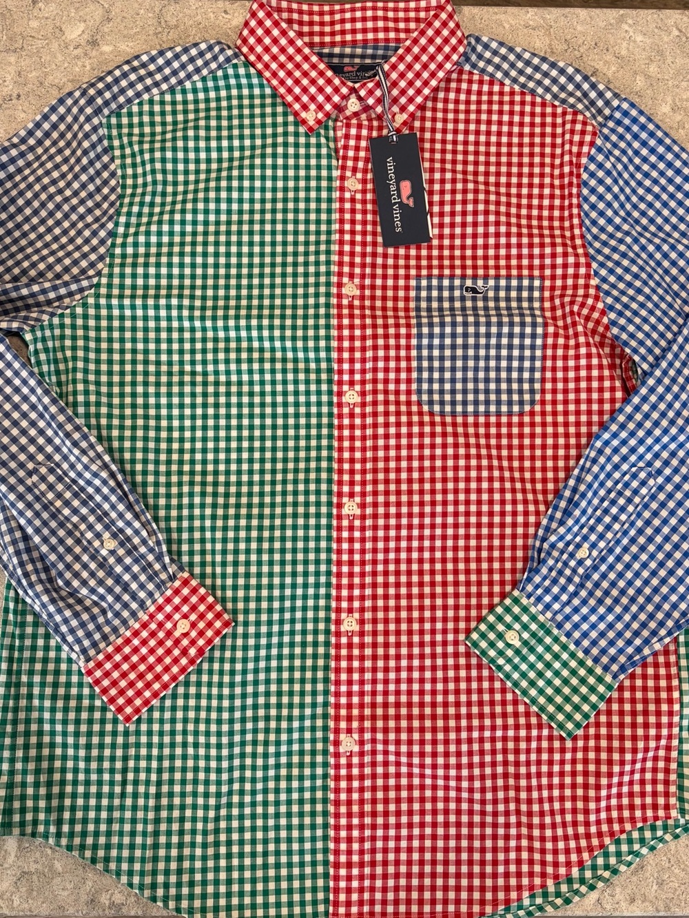 Vineyard Vines Red, Green & Blue Gingham Patchwork Button-Down Shirt-Large NWT